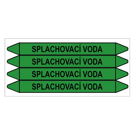 Značení potrubí, splachovací voda,4 ks, 250 × 26 mm